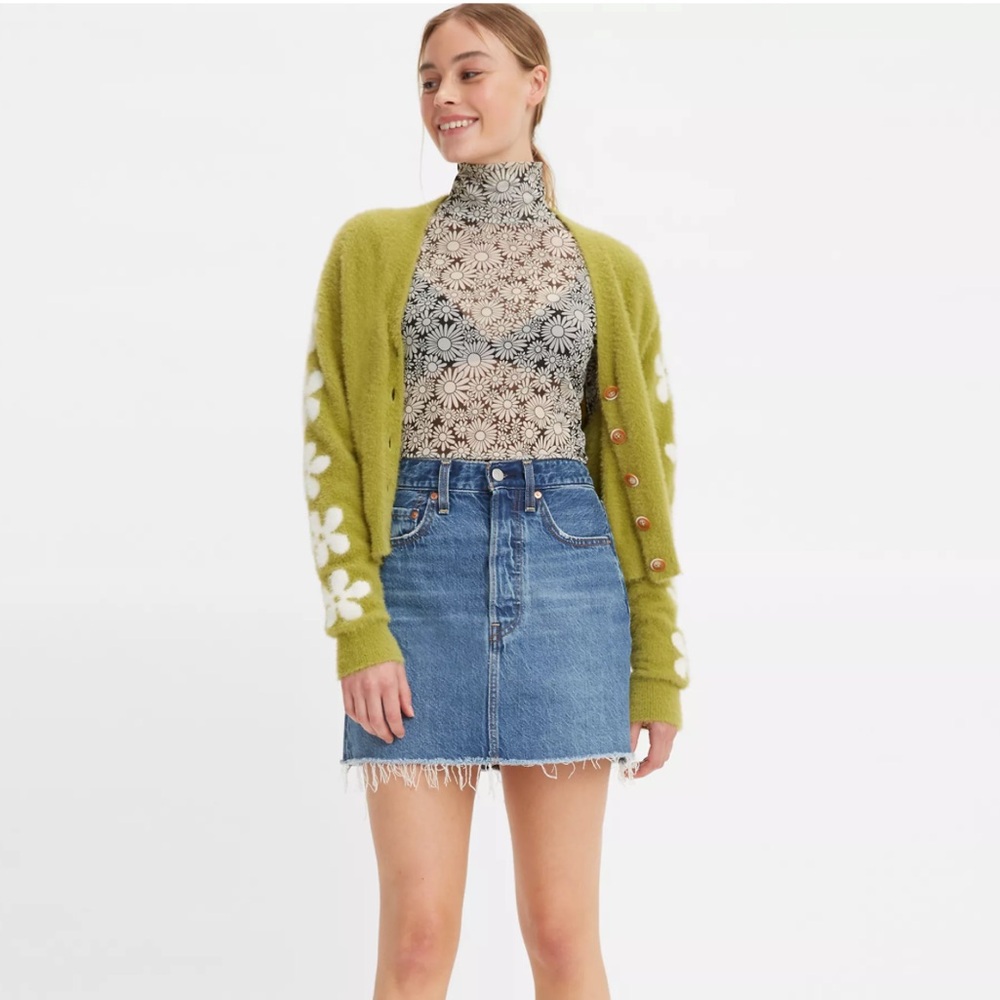 Levi’s Ribcage Denim Button-Front Skirt Medium Wash